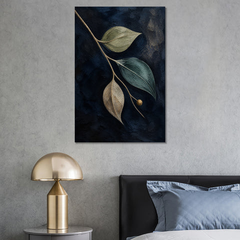 INVIN ART Framed Canvas 100% Handpainted Oil Painting Leaves Against Midnight Blue Wall Art