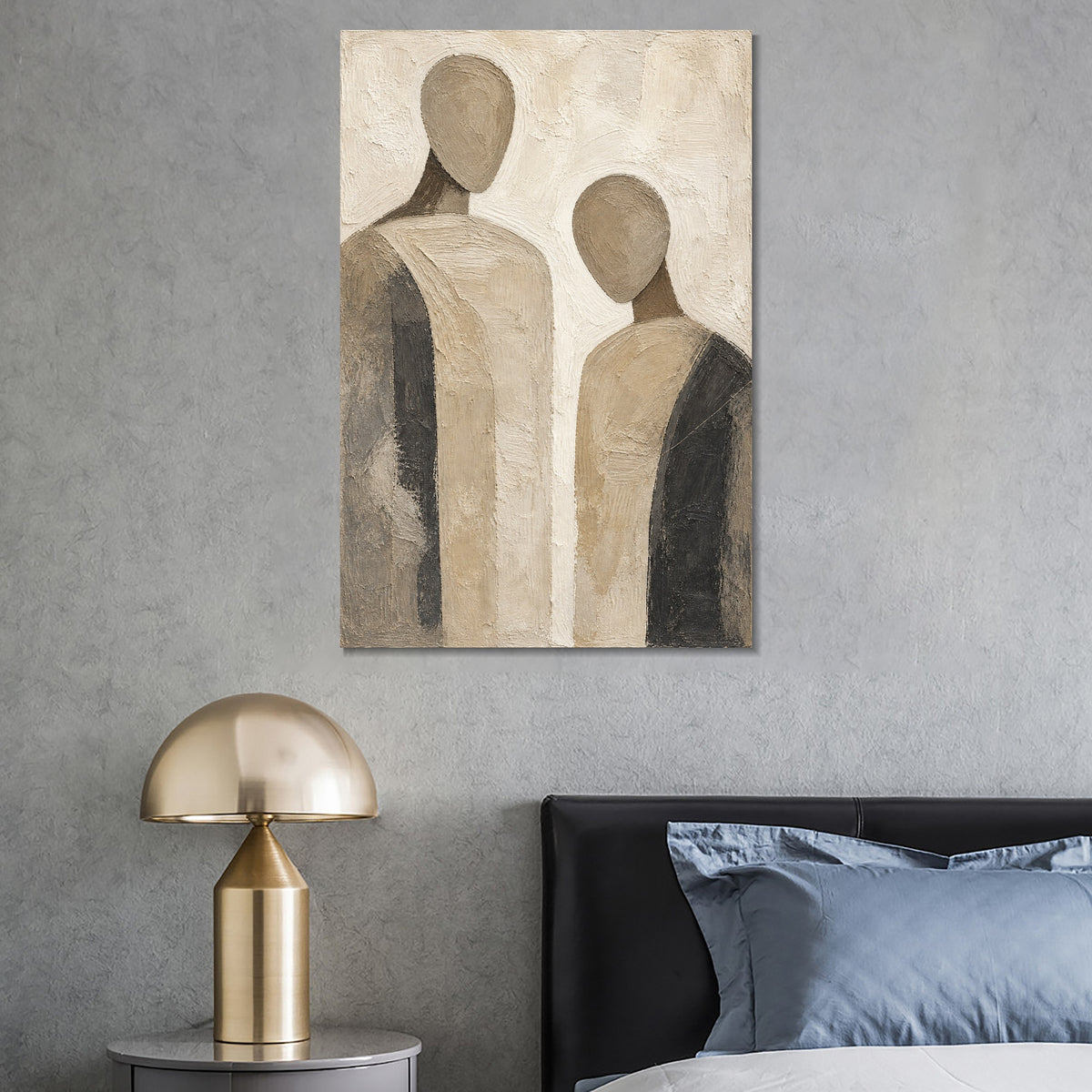 INVIN ART Framed Canvas 100% Handpainted Oil Painting Two Quiet Figures Wall Art