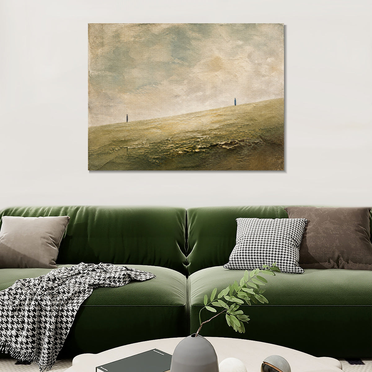 INVIN ART Framed Canvas 100% Handpainted Oil Painting Two Figures on the Open Field Wall Art