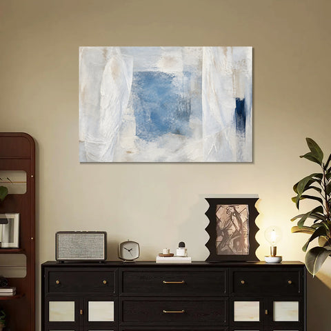 INVIN ART Framed Canvas 100% Handpainted Oil Painting Blue Window Traces Wall Art