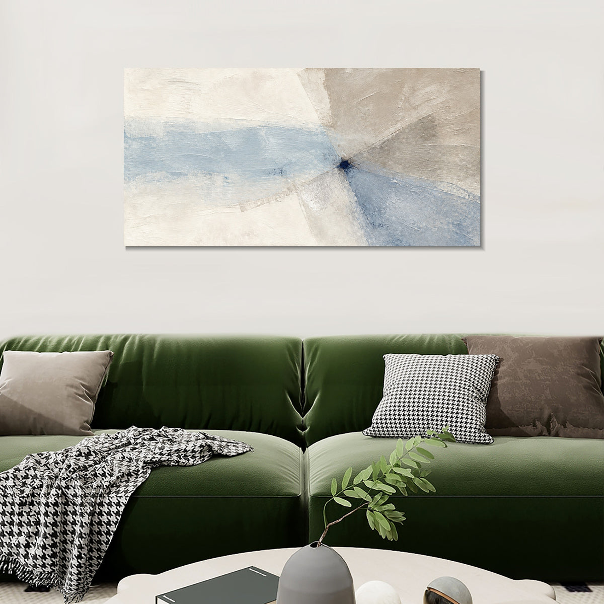 INVIN ART Framed Canvas 100% Handpainted Oil Painting Blue Gray Convergence Wall Art