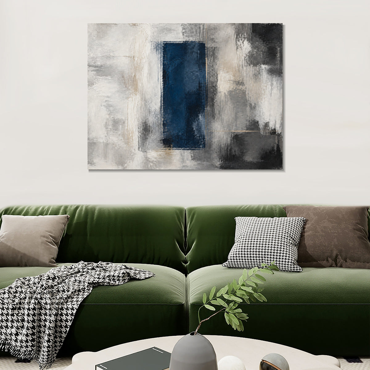 INVIN ART Framed Canvas 100% Handpainted Oil Painting Deep Blue Panel Wall Art