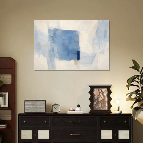 INVIN ART Framed Canvas 100% Handpainted Oil Painting Pale Blue Overlap Wall Art
