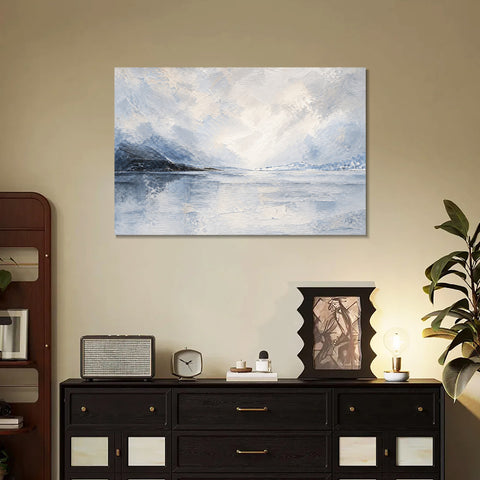 INVIN ART Framed Canvas 100% Handpainted Oil Painting Clear Lake and Distant Mountains Wall Art