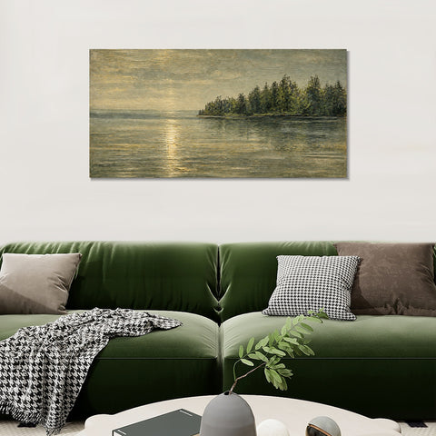 INVIN ART Framed Canvas 100% Handpainted Oil Painting Golden Light by the Forest Shore Wall Art