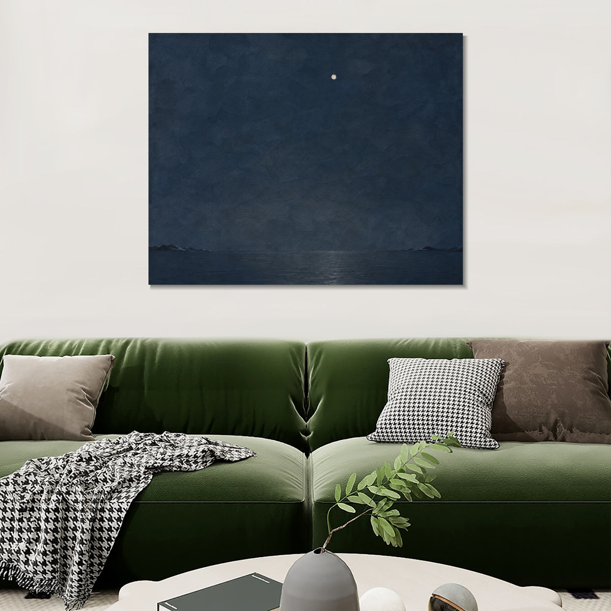 INVIN ART Framed Canvas 100% Handpainted Oil Painting One Light Above the Night Sea Wall Art