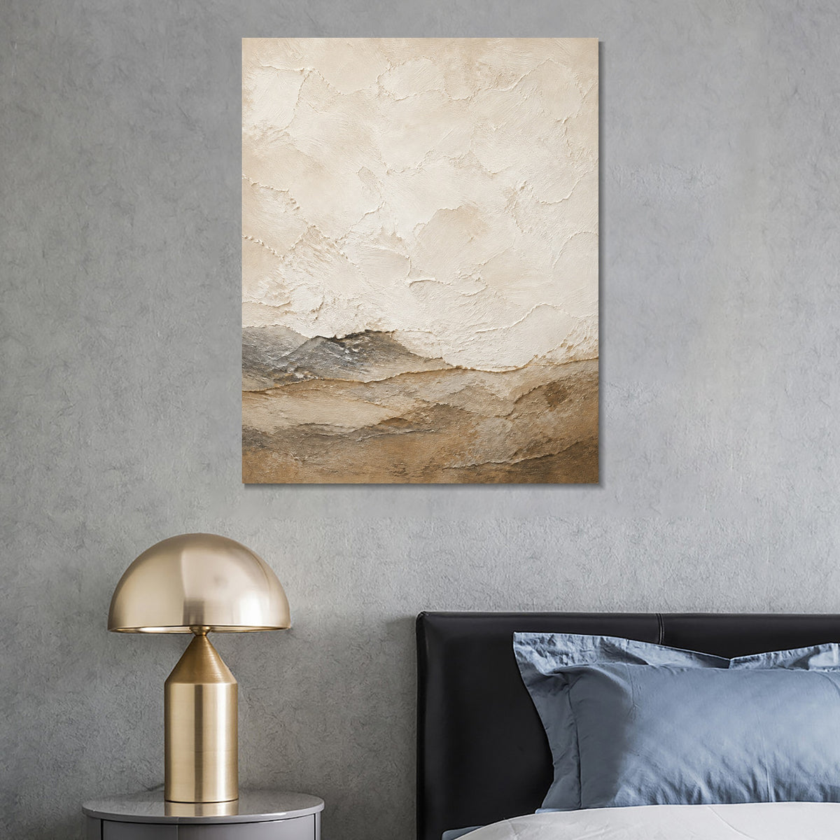 INVIN ART Framed Canvas 100% Handpainted Oil Painting White Clouds Above Low Hills Wall Art