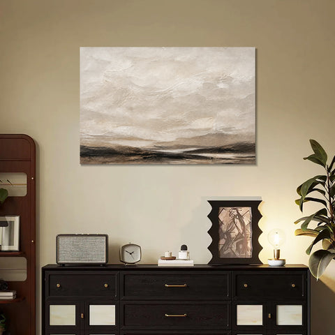 INVIN ART Framed Canvas 100% Handpainted Oil Painting Clouds Over Open Land Wall Art
