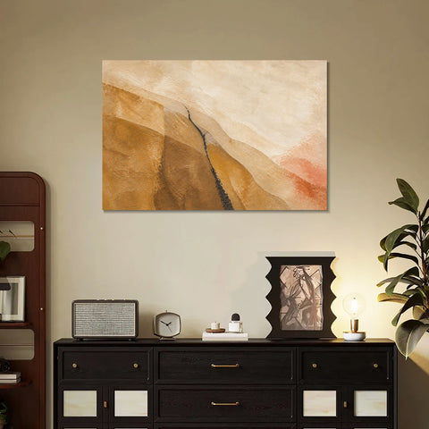 INVIN ART Framed Canvas 100% Handpainted Oil Painting Dark Line Through Ochre Slopes Wall Art