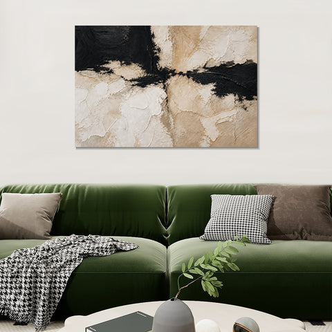 INVIN ART Framed Canvas 100% Handpainted Oil Painting Black and White Divide Wall Art