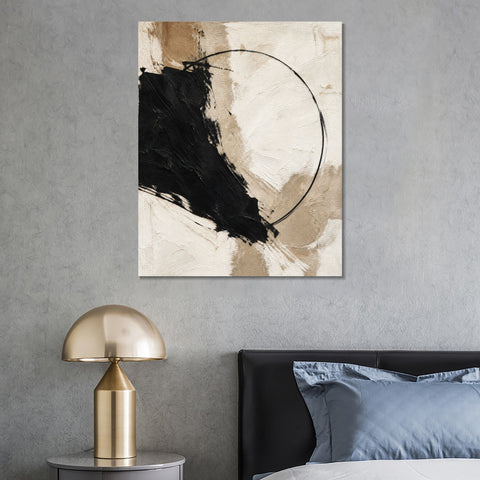 INVIN ART Framed Canvas 100% Handpainted Oil Painting Black Form and a Fine Circle Wall Art