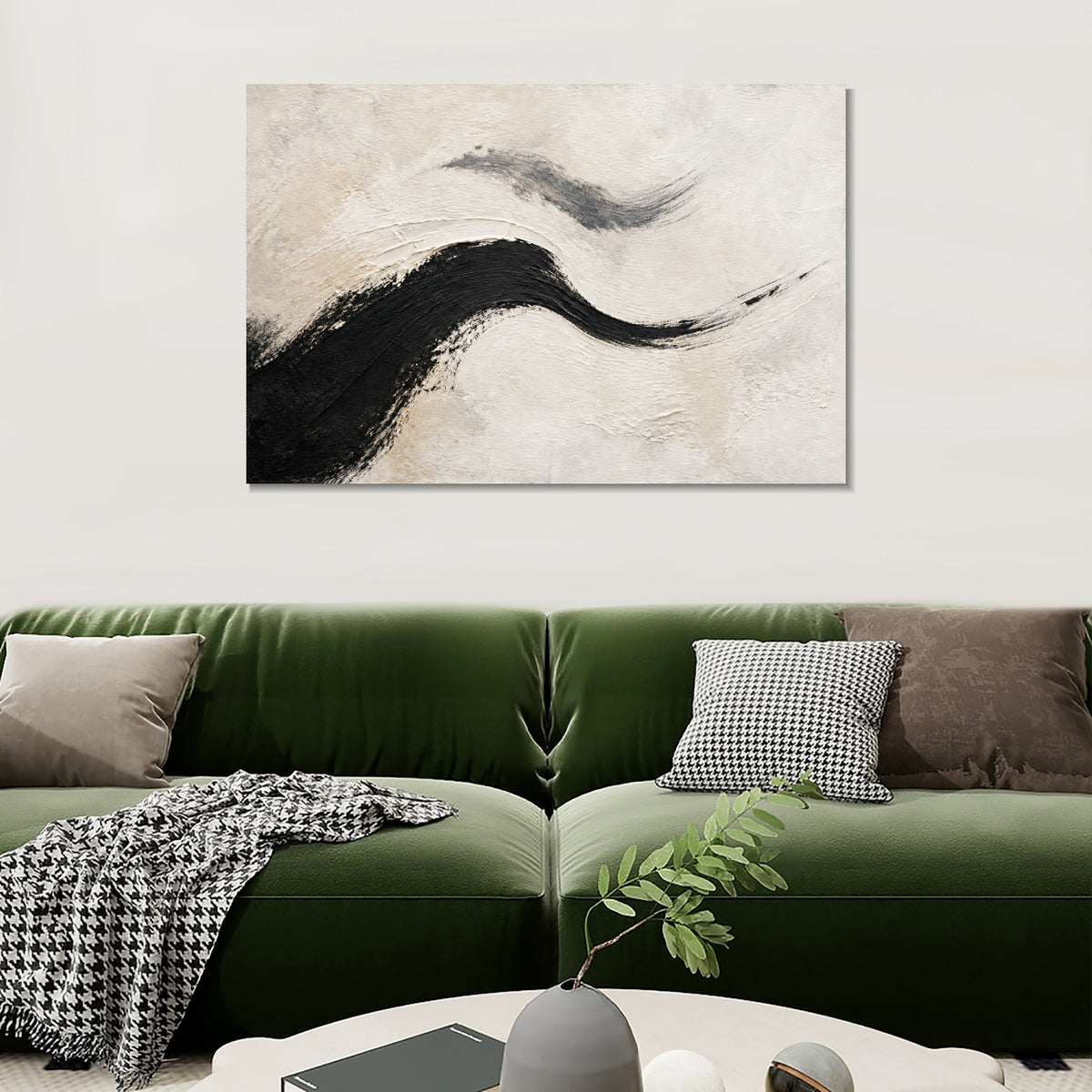 INVIN ART Framed Canvas 100% Handpainted Oil Painting Two Flowing Strokes Wall Art