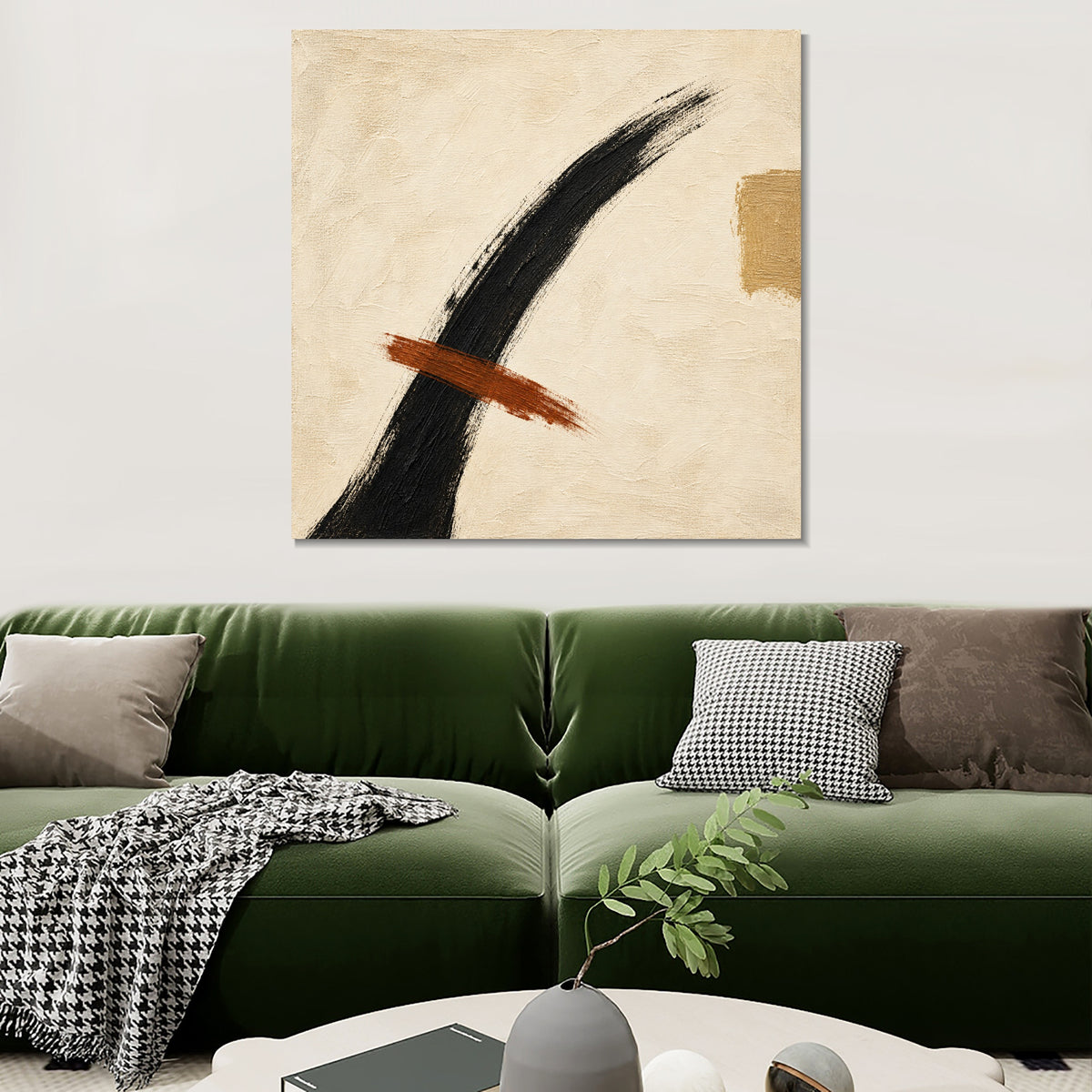 INVIN ART Framed Canvas 100% Handpainted Oil Painting Ink Arc and Rust Line Wall Art