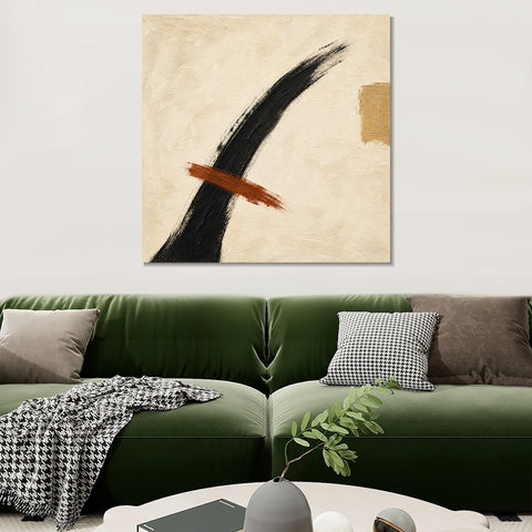 INVIN ART Framed Canvas 100% Handpainted Oil Painting Ink Arc and Rust Line Wall Art