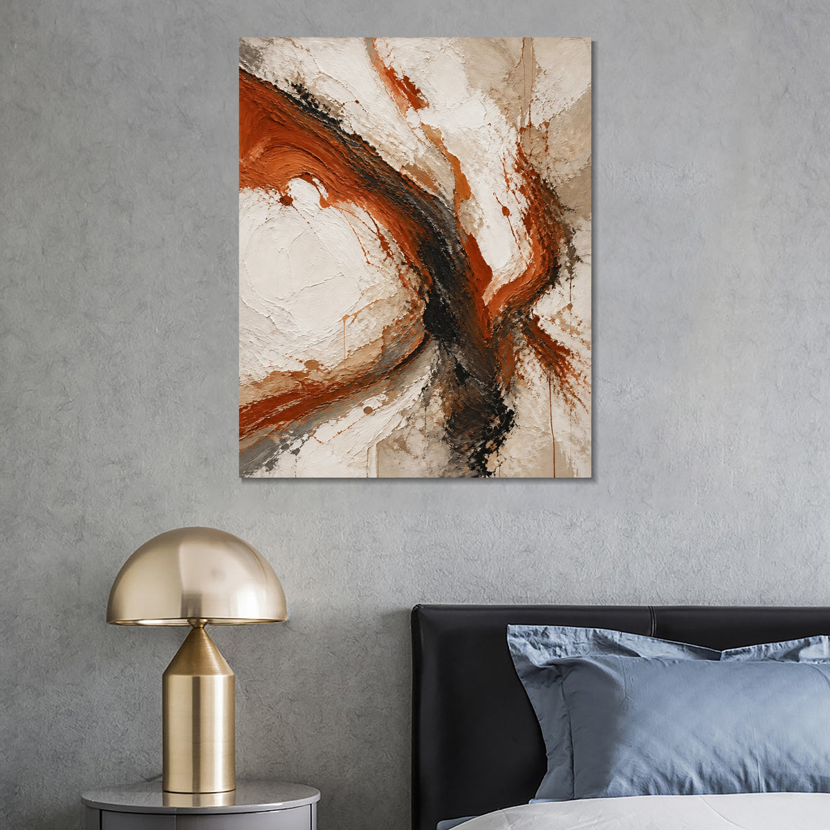 INVIN ART Framed Canvas 100% Handpainted Oil Painting Rust and Black Current Wall Art
