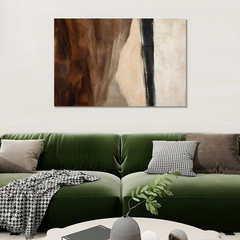 INVIN ART Framed Canvas 100% Handpainted Oil Painting Brown Fields and a Dark Line Wall Art