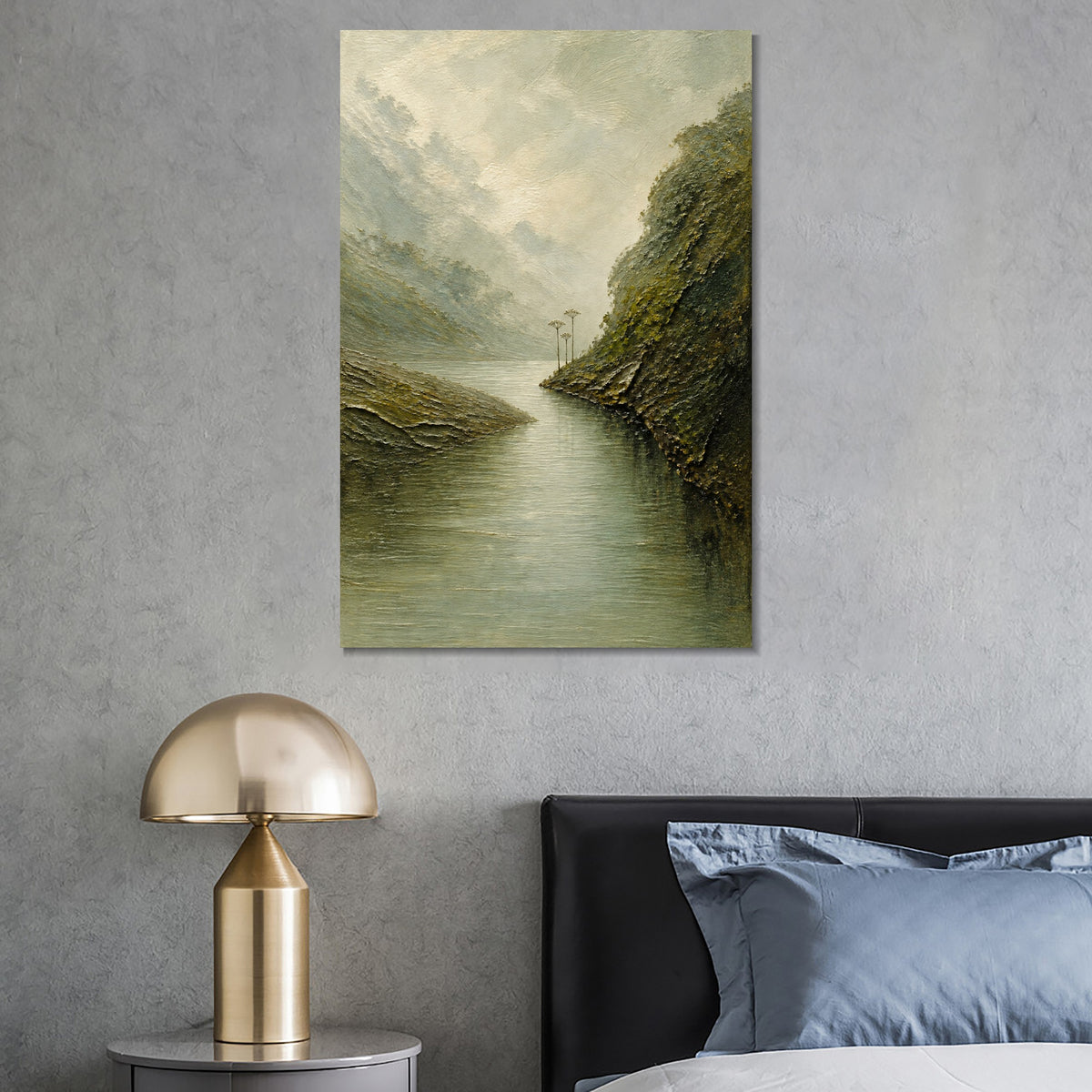 INVIN ART Framed Canvas 100% Handpainted Oil Painting Still Water in the Gorge Wall Art