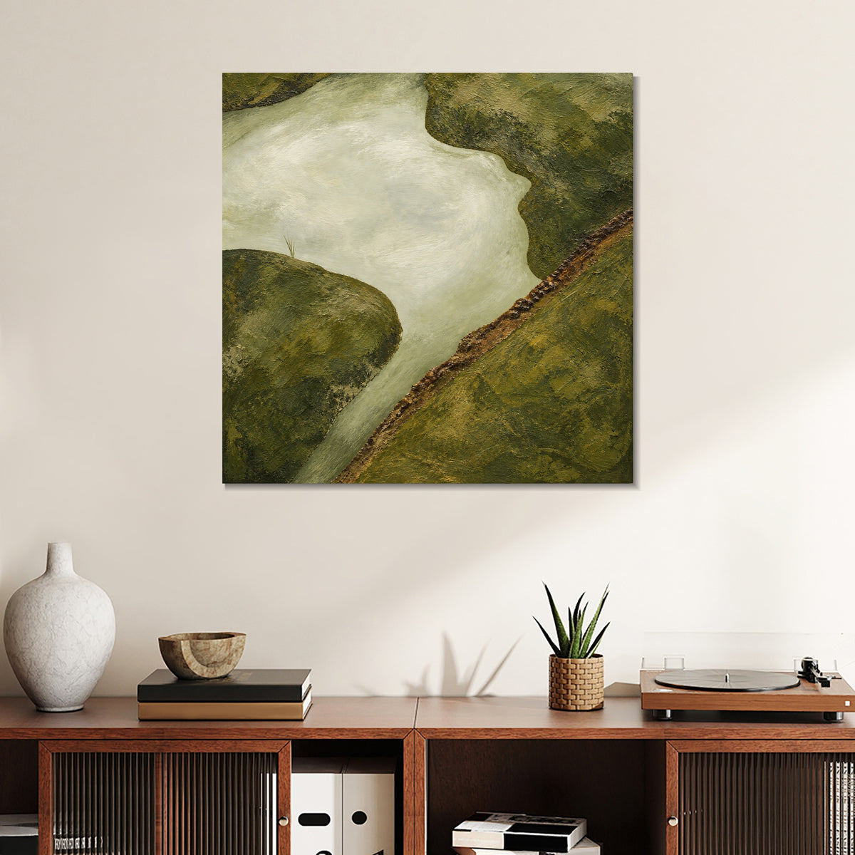 INVIN ART Framed Canvas 100% Handpainted Oil Painting Winding Water from Above Wall Art