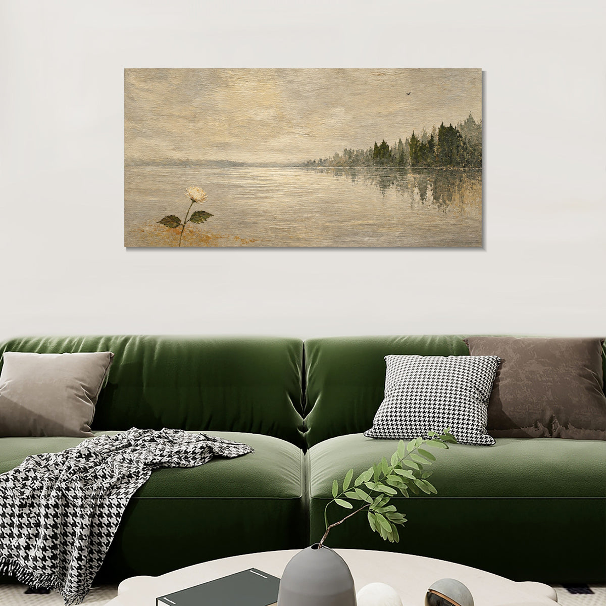 INVIN ART Framed Canvas 100% Handpainted Oil Painting One Flower by the Lake Wall Art