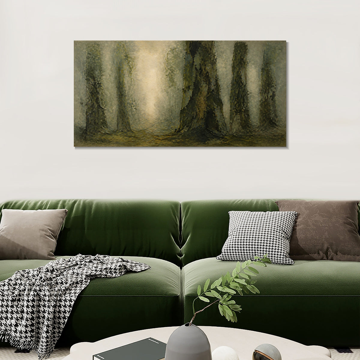 INVIN ART Framed Canvas 100% Handpainted Oil Painting Light in the Old Forest Wall Art