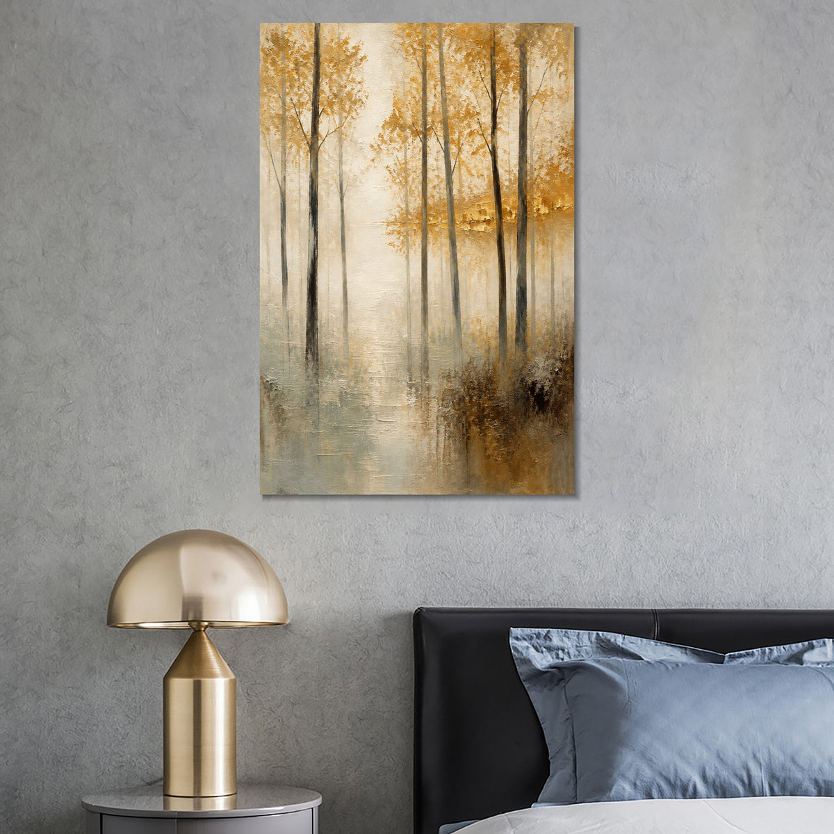 INVIN ART Framed Canvas 100% Handpainted Oil Painting Golden Leaves in Mist Wall Art