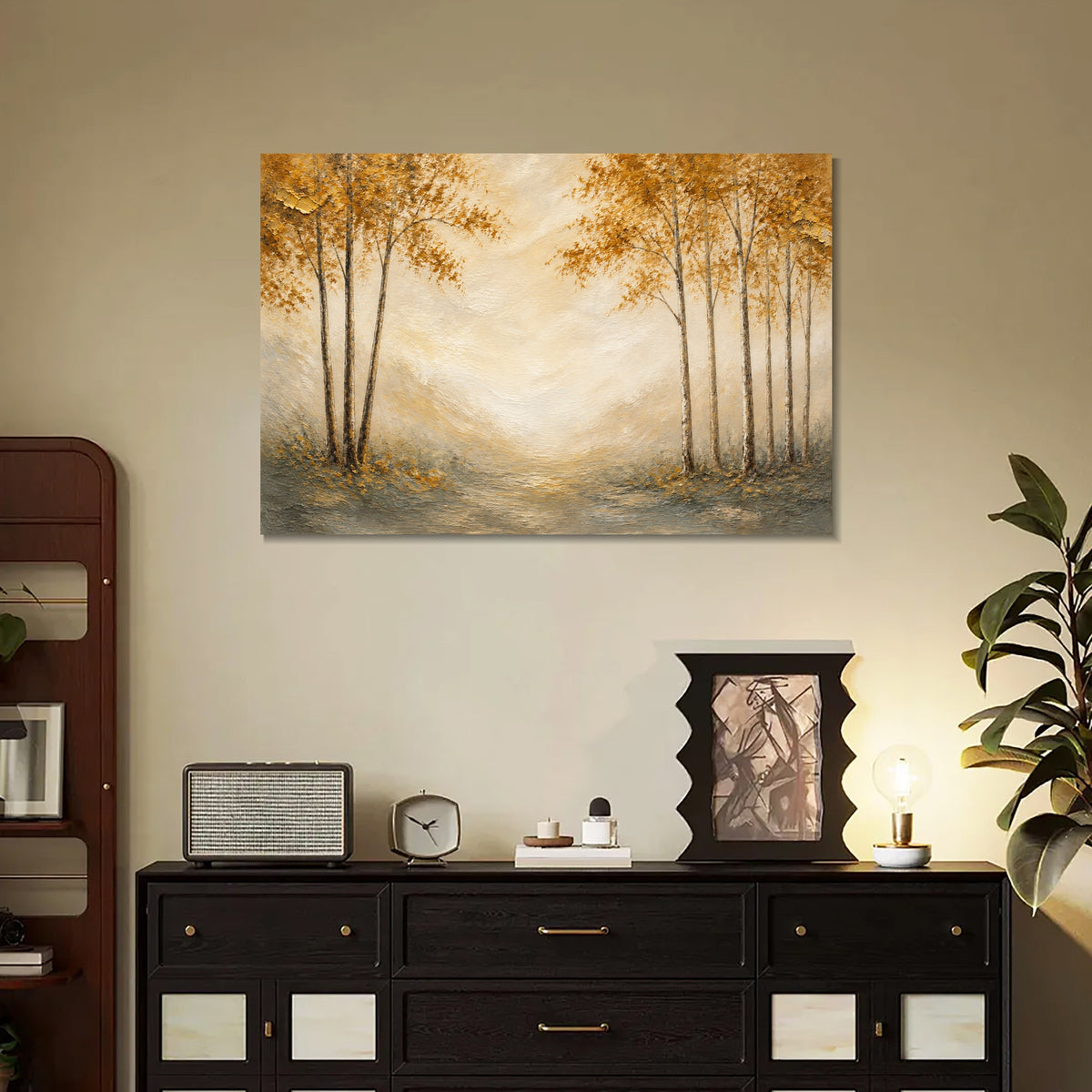 INVIN ART Framed Canvas 100% Handpainted Oil Painting Path Through Autumn Trees Wall Art