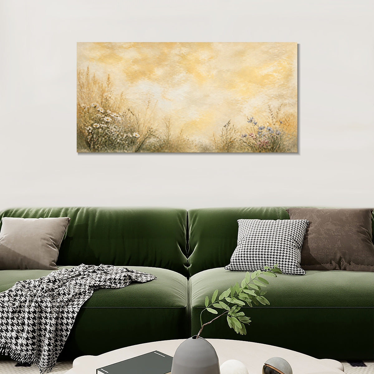 INVIN ART Framed Canvas 100% Handpainted Oil Painting Flowers Beneath Golden Clouds Wall Art