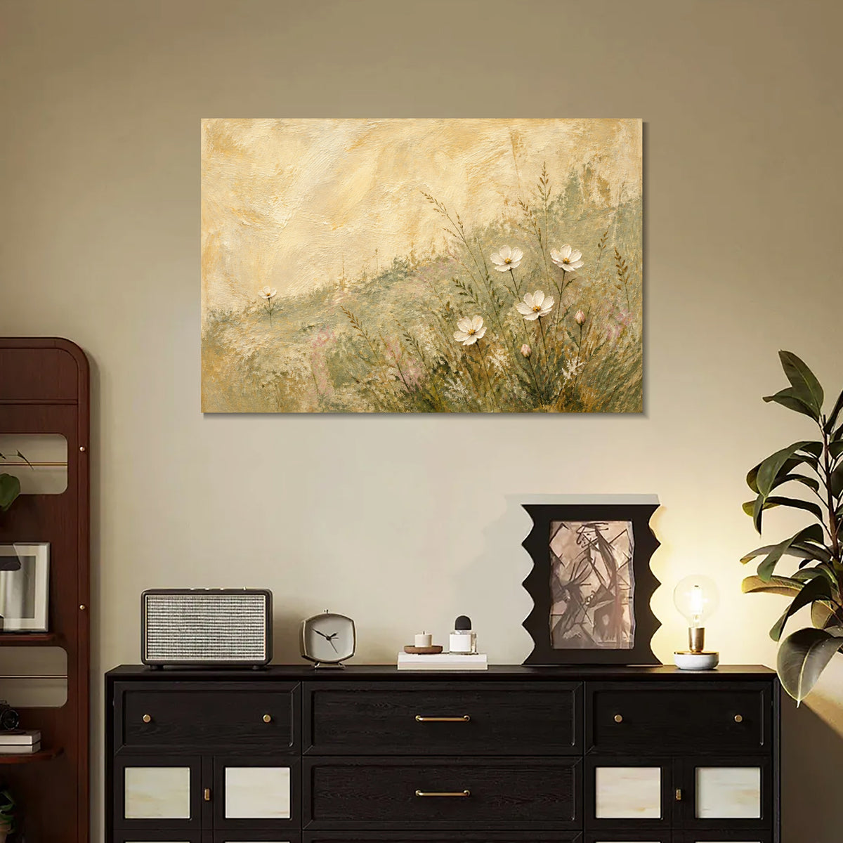 INVIN ART Framed Canvas 100% Handpainted Oil Painting Daisies in the Breeze Wall Art