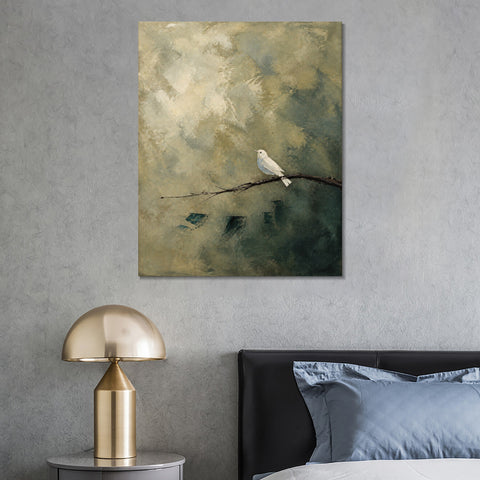 INVIN ART Framed Canvas 100% Handpainted Oil Painting White Bird on a Branch Wall Art