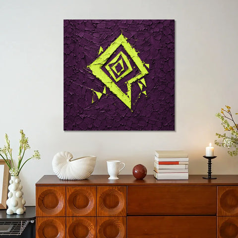 INVIN ART Framed Canvas 100% Handpainted Oil Painting Lime Diamond on Purple Wall Art