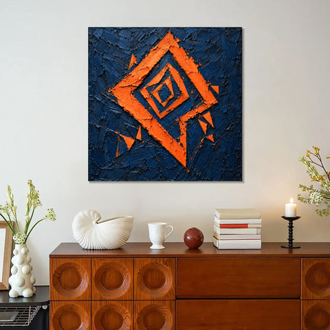 INVIN ART Framed Canvas 100% Handpainted Oil Painting Orange Diamond Fragments Wall Art