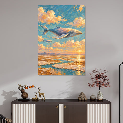 INVIN ART Framed Canvas 100% Handpainted Oil Painting Whale Above the Salt Flats Wall Art