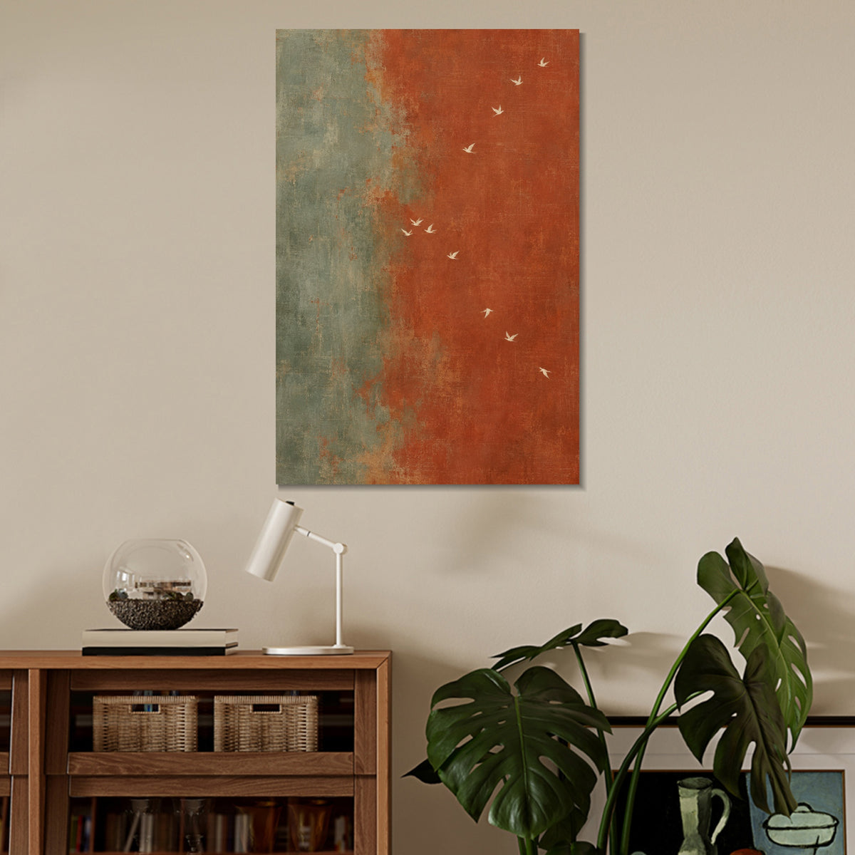 INVIN ART Framed Canvas 100% Handpainted Oil Painting White Birds in the Rust Breeze Wall Art
