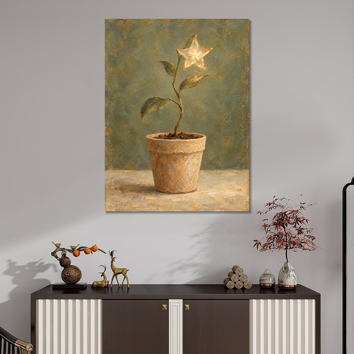 INVIN ART Framed Canvas 100% Handpainted Oil Painting A Growing Star Wall Art