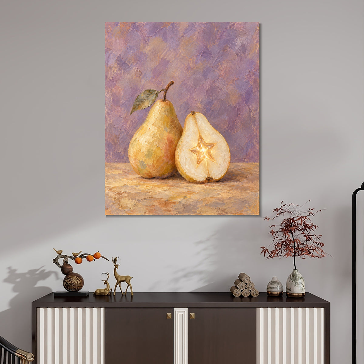 INVIN ART Framed Canvas 100% Handpainted Oil Painting Starlight Within the Pear Wall Art