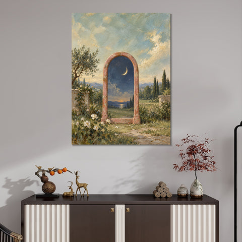 INVIN ART Framed Canvas 100% Handpainted Oil Painting Moonlit Mirror in the Garden Wall Art