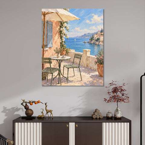 INVIN ART Framed Canvas 100% Handpainted Oil Painting Afternoon on the Coastal Terrace Wall Art