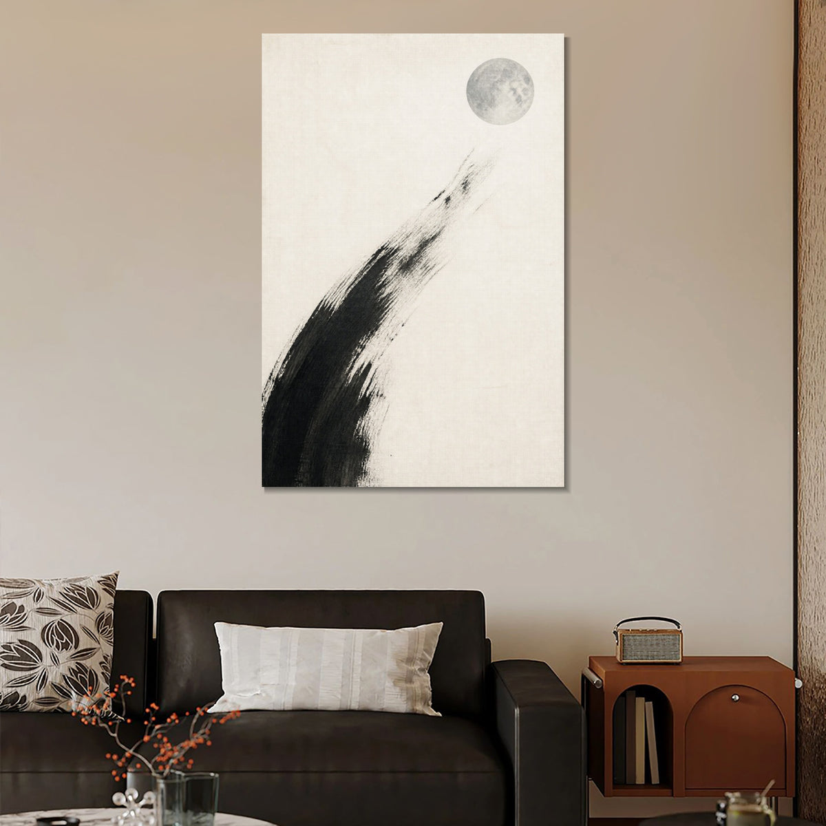 INVIN ART Framed Canvas 100% Handpainted Oil Painting Moon Descending into White Wall Art
