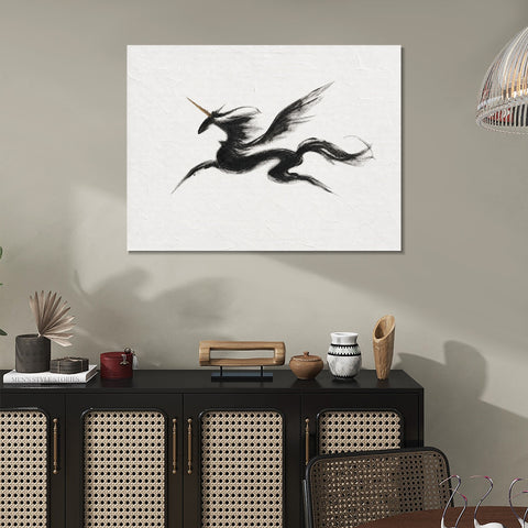 INVIN ART Framed Canvas 100% Handpainted Oil Painting Unicorn in Sweeping Black Lines Wall Art