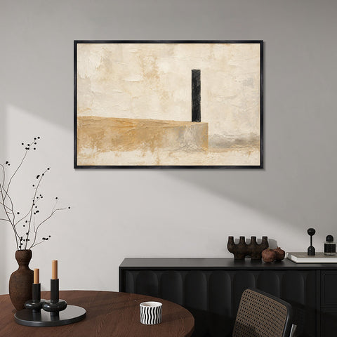 INVIN ART Framed Canvas 100% Handpainted Oil Painting Black Line Above the Sand Wall Art