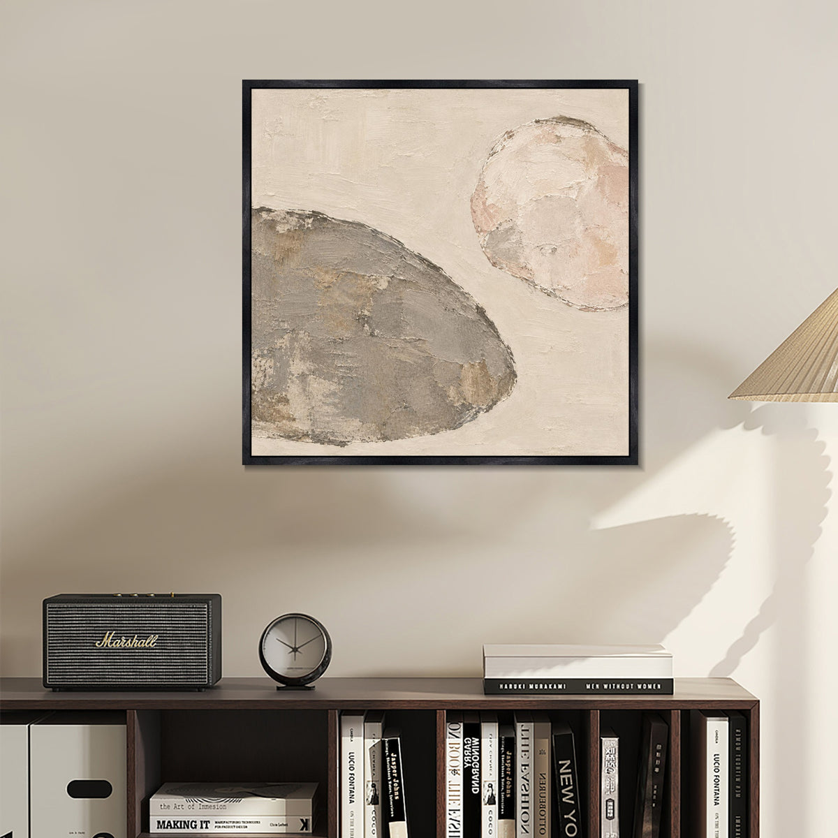 INVIN ART Framed Canvas 100% Handpainted Oil Painting Between Two Stones Wall Art