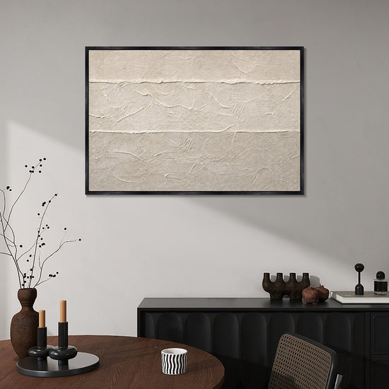 INVIN ART Framed Canvas 100% Handpainted Oil Painting White Horizontal Traces Wall Art