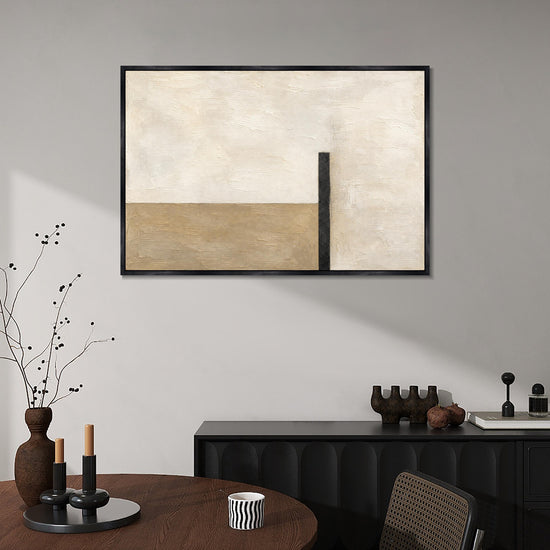 INVIN ART Framed Canvas 100% Handpainted Oil Painting Sand and a Black Upright Wall Art