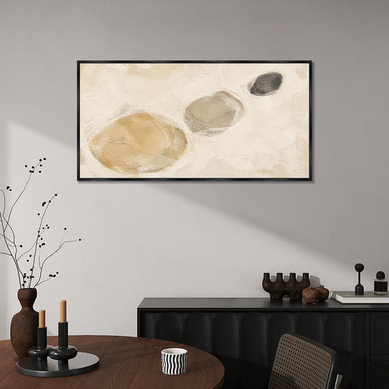 INVIN ART Framed Canvas 100% Handpainted Oil Painting Three Pebble Shapes Wall Art