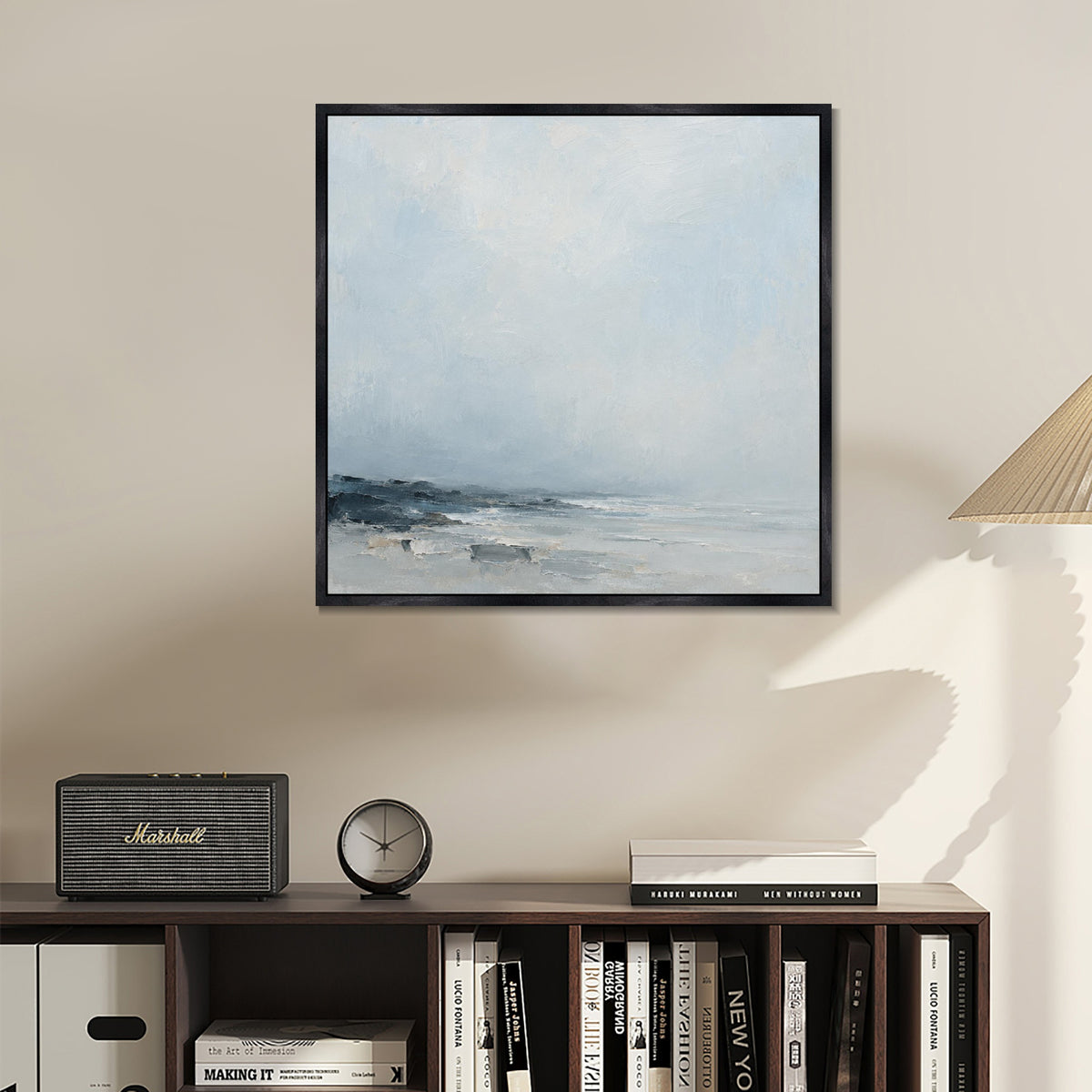 INVIN ART Framed Canvas 100% Handpainted Oil Painting Low Shore in Mist Wall Art