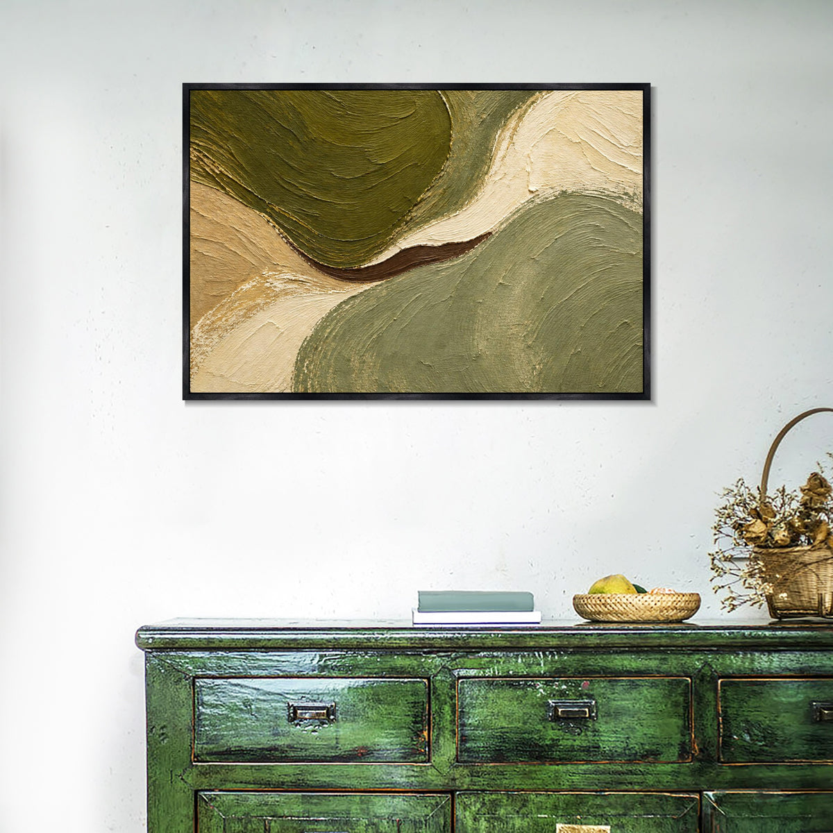 INVIN ART Framed Canvas 100% Handpainted Oil Painting Between Green Hills Wall Art