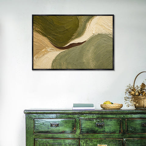 INVIN ART Framed Canvas 100% Handpainted Oil Painting Between Green Hills Wall Art