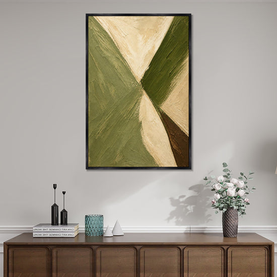 INVIN ART Framed Canvas 100% Handpainted Oil Painting Crossing Green Bands Wall Art