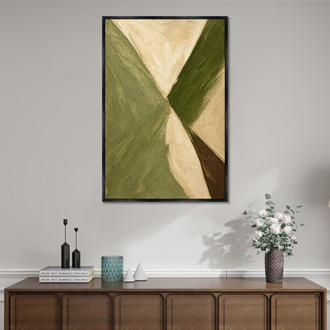 INVIN ART Framed Canvas 100% Handpainted Oil Painting Crossing Green Bands Wall Art