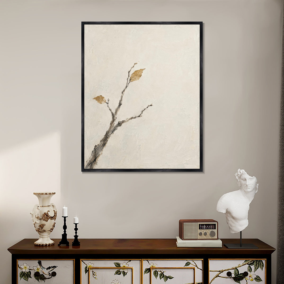 INVIN ART Framed Canvas 100% Handpainted Oil Painting Branch in Open Space Wall Art